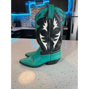Copied - SABREE "Nancy" Teal, Black&White- Genuine Leather-Cowgirl Boots- Sz 6